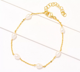 Honora Sterling Silver Oval Cultured White Color Pearl & Forzatina Chain Anklet